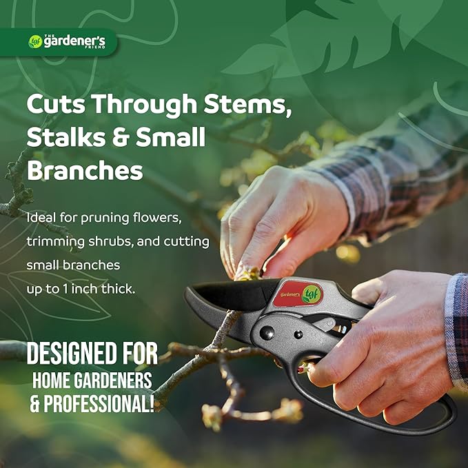 Ratchet Pruning Shears Gardening Tool – Anvil Pruner with Assisted Action – Ratcheting Pruners for with Heavy Duty Nonstick Steel Blade – Garden Tools by The Gardener's Friend