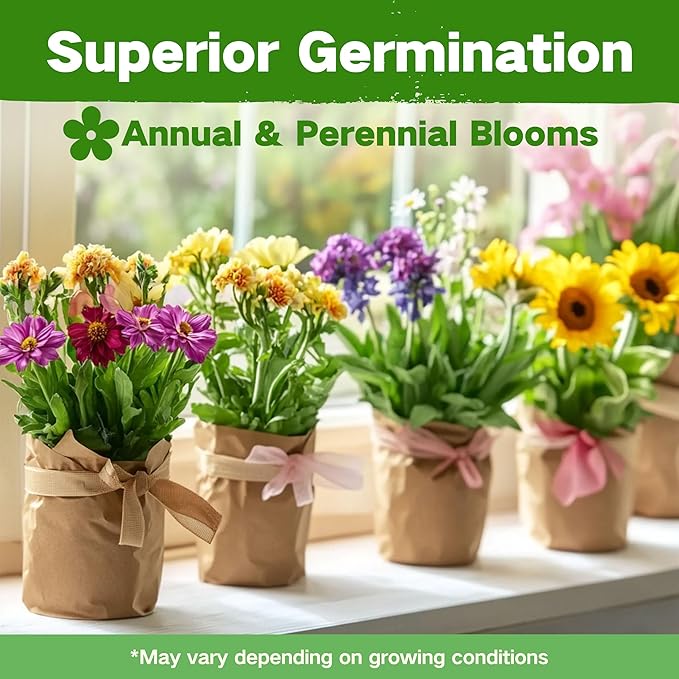 Lush&ampDew Cut Flower Seed Bank Gardening Gifts for Mom Women 32 Varieties Non-GMO Annual &amp Perennial Wildflower Seeds for Planting in Raised Garden Bed Home Garden Zinnia Sunflower Zone 3-1