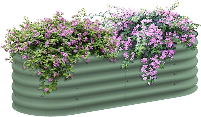 4.9' x 2' x 1.4' Galvanized Raised Garden Bed Kit Outdoor Metal Elevated Planter Box with Safety Edging Easy DIY Stock Tank for Growing Flowers Herbs Vegetables Green