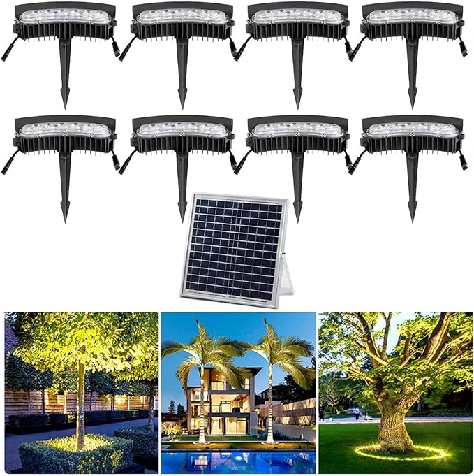 Solar Palm Tree Lights Outdoor LED Low Voltage Landscape Tree Ring Lights Landscape Spotlights Made to Last(Warm White LightPack of 8)
