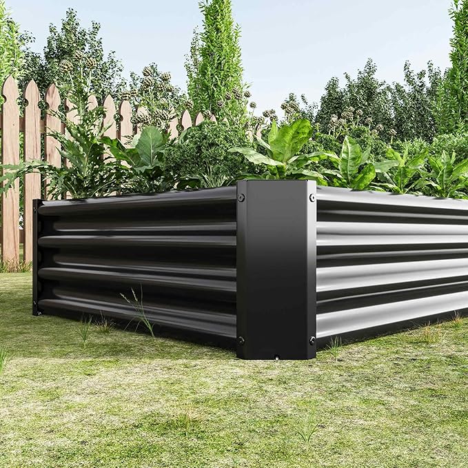 Raised Garden Beds Outdoor Rectangle Galvanized Metal Planter Box with Kit Above Ground Garden Bed for Vegetables Herbs Flowers and Plants (Black 6×3×1)