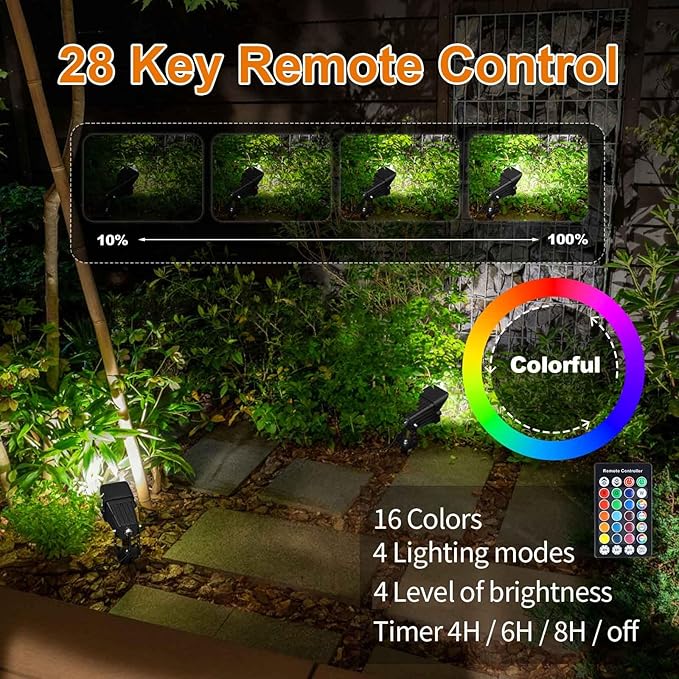 Christmas Outdoor Landscape Spotlight with Timer 10W LED Color Changing Outdoor Spot Lights IP65 Waterproof RGB Metal Case Spotlights with Stake Stand for Yard Garden Lawn House 6 Lights