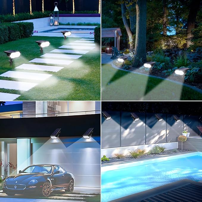 LYHOPE Solar Spot Light Outdoor 49 LED Lights for Outside 2 Modes Solar Powered Spotlights Waterproof Pathway Light for Garden Yard Walkway Driveway Landscape Decorations (4 Pack-Cool White)