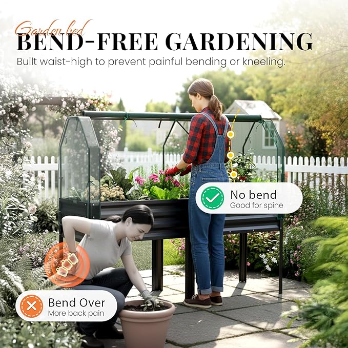 KING BIRD Large Raised Garden Bed with Netting Galvanized Elevated Planter Box with Legs 72×23×55 in for Backyard Patio Balcony 700lb Capacity Dark Grey