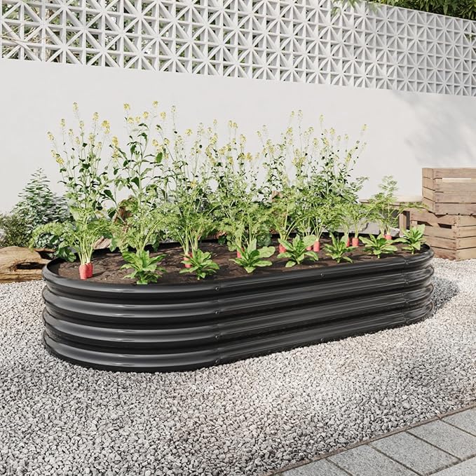 Outdoor Raised Garden Bed for Plants Vegetables and Flowers Oval Large Metal Raised Bed Kit Durable Galvanized Planter Boxes for Garden Backyard Easy Assembly (Black 70.86 x 35.43 x 11.42 in)