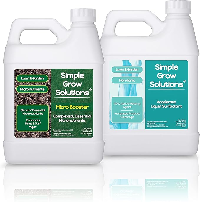 Micronutrient Booster Fertilizer (32 Ounce) and Accelerate Non-Ionic Liquid Surfactant (32 Ounce) - Simple Grow Solutions - Lawn Garden and Indoor Plants