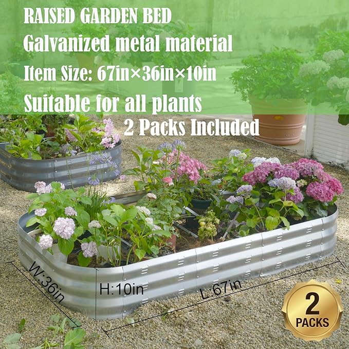 Galvanized Raised Garden Bed Kit Large Metal Raised Garden Beds for Vegetables Galvanized Planter Raised Garden Boxes Outdoor (2PCS)