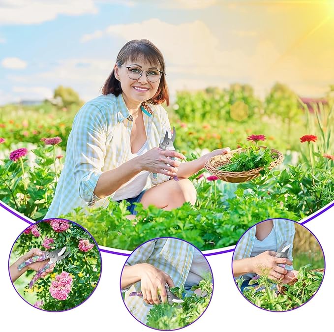 10-Piece Garden Tool Set for Women Heavy Duty Gardening Kit with Floral Handle Purple Storage Case Includes Trowel Shears Rake Sprayer - Ideal Gift for Female Gardeners