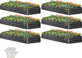 YITAHOME 6pcs 12x4x1 ft Galvanized Raised Garden Bed Kit Large Metal Planter Box with Gloves Safety Rubber &amp Support Rod Outdoor Flower Bed for Plants Vegetables Black
