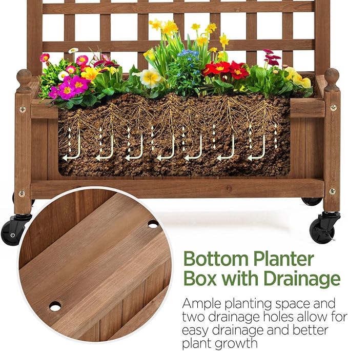 Yaheetech 2pcs 50 H Raised Garden Bed with Trellis &amp Wheels Standing Vertical Horticulture Planter Box for Vine Climbing Plants Flowers Herbs Brown