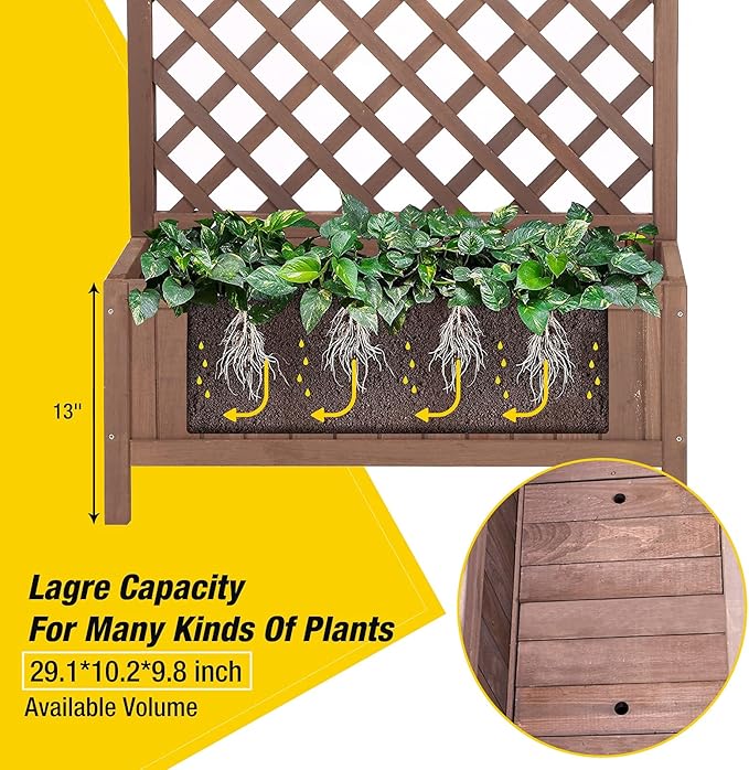 Garden Planter Box with Trellis Raised Garden Bed Outdoor for Climbing Plants Flowers High Capacity
