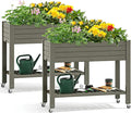 YITAHOME 43.3x17.7x34 in Elevated Garden Bed 2pcs Outdoor Plastic Planter Box with Wheels Legs Drain Plug and Storage Shelf for Plants Vegetables Flowers Herbs Light Brown