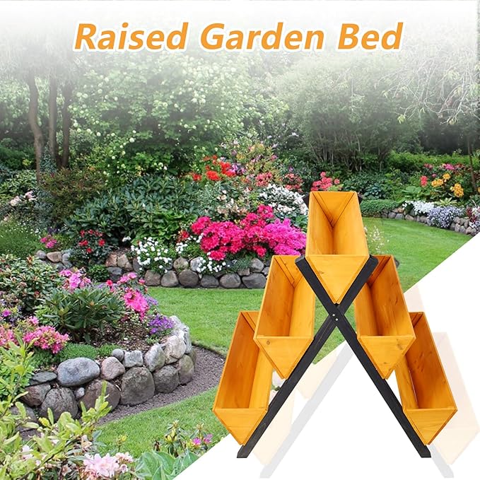 3 Tiers Wooden Vertical Raised Garden Bed with LegsBrown Planter Raised Beds Kit for Flowers Herbs Vegetables