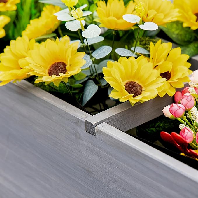 Outsunny Raised Garden Bed with 8 Grow Grids Wooden Outdoor Plant Box Stand with Folding Side Table and Wheels 49 x 21 x 34 for Vegetables Flowers Herbs Gray