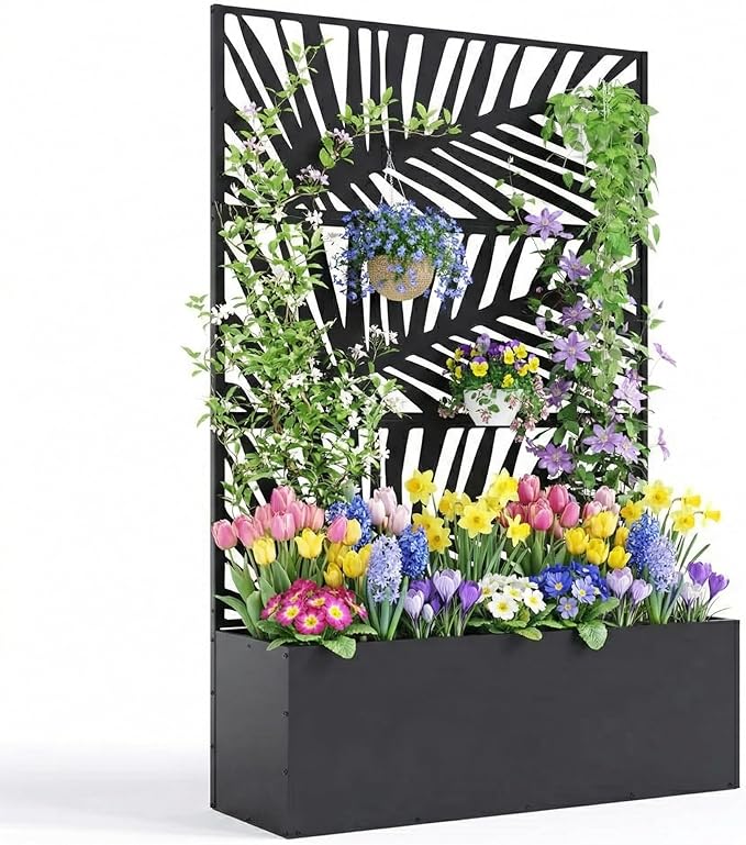 Galvanized Metal Planter Box with Trellis 47X16X71 Raised Garden Bed (with/Without Wheels) Privacy Screen for Climbing Plants Veggies &amp Vines Patio Planter with Drainage Holes 16 Deep