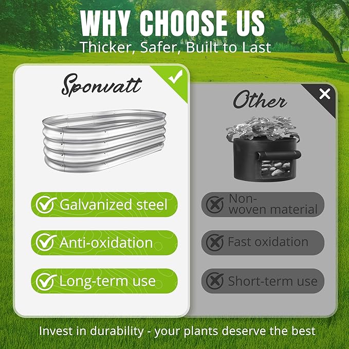 Sponvatt Raised Garden Bed - Outdoor Galvanized Raised Garden Bed Planter Boxes Large Oval Metal for Gardening Planter Box KitSuitable for VegetablesHerbs and Flowers Silver (8x4x1 Ft)