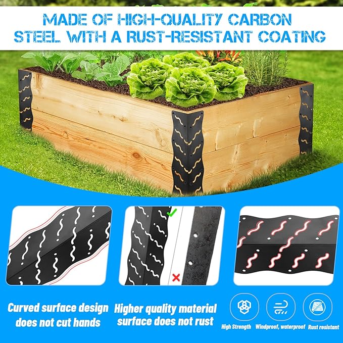 Set of 8 Raised Bed Edging BracketCorner Brackets with Wood Screws Rust Resistant Metal Connectors 11 x 3 x 3 for 20-24 Beds Raised Bed Corners for Vegetable Planter Garden Matte Black