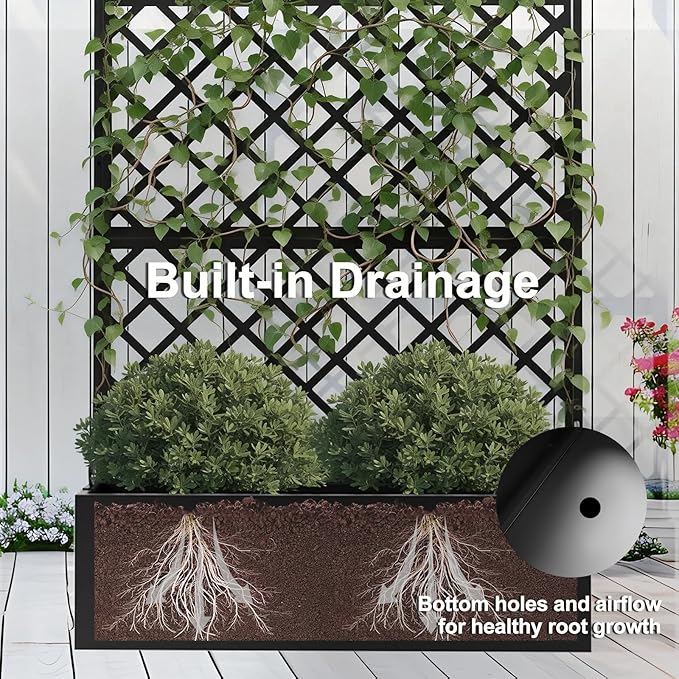 Metal Raised Garden Bed with Trellis Privacy Screen Planter Box for Climbing Plants 40 x 12 x 71 Inches Outdoor Standing Flower Bed with Drainage (Diamond)