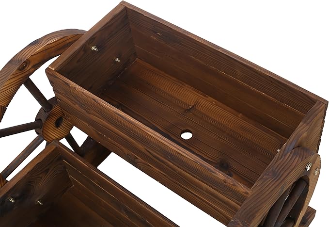 2-Tier Wooden Wagon Planter Box Raised Garden Bed for Outdoor Durable Planter Boxes Outdoor Raised Flower Bed for Flowers Vegetables and Herbs Easy Assembly Ideal for Gardens and Patios (Brown)
