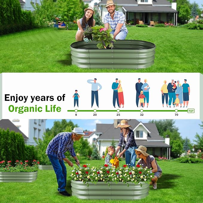 Olive Green 4x2x0.9ft Raised Garden Bed Deep Metal Garden Bed Large Galvanized Raised Garden Beds Outdoor Raised Planter Box Kit for Vegetables Flowers Fruits