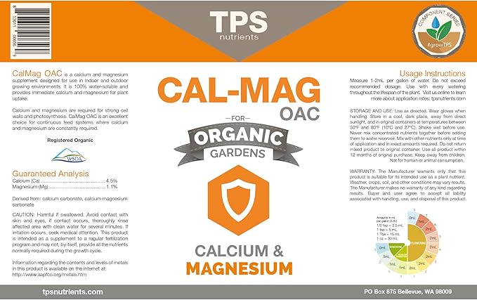Organic Cal-Mag OAC Plant Nutrient and Supplement Plus Iron and Micronutrients by TPS Nutrients 1 Gallon (128 oz)