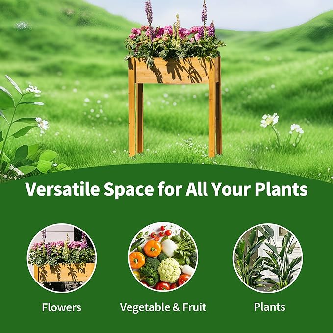 Premium Fir Wooden Raised Garden Bed with Four Legs for Backyard and Balcony GardeningSuitable for Indoor and Outdoor use33.07''×15.75''×38.58''
