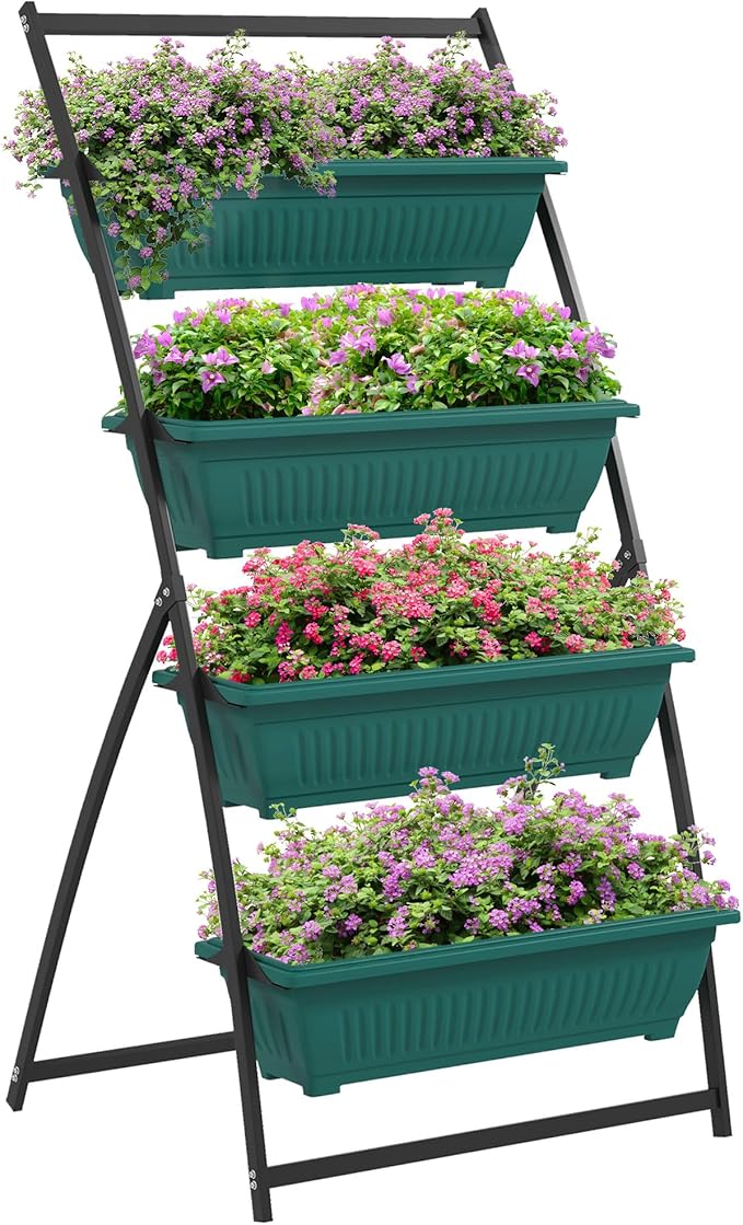 Raised Garden Bed 4 Tier Vertical GPlanter Set 4 Outdoor Planter Boxes with Stand Self Draining Design Elevated Gfor Vegetable Flowers Herbs Green