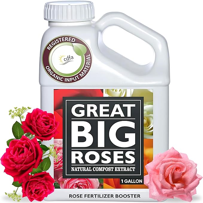 Great Big Roses – Soil and Rose Fertilizer Booster to Grow The Best Roses and Flowers Rose Food Compost Extract for Rose Bush 1 Gallon Concentrate (Makes 32 Gallons)