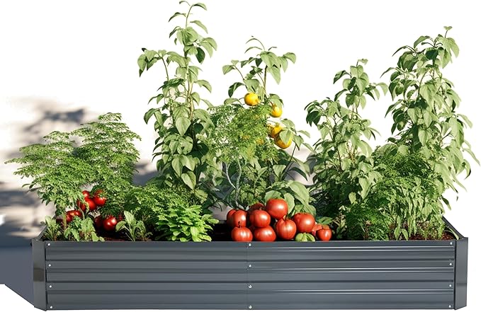 LuxenHome Galvanized Raised Garden Bed Kit 6x3x1ft Raised Garden Bed Outdoor Rectangular Metal Gardening Planter Box Large Plant Pot Planting Bed Gardening Tools for Vegetables Flowers Herbs