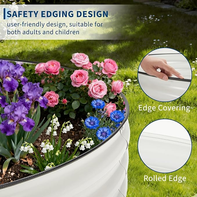 4x2x1ft Galvanized Raised Garden Bed Kit Metal Raised Garden Bed for Vegetables Flowers &amp Herbs Oval Planter Box with Open-Ended Base Large Outdoor Garden Bed for Backyard Patio White