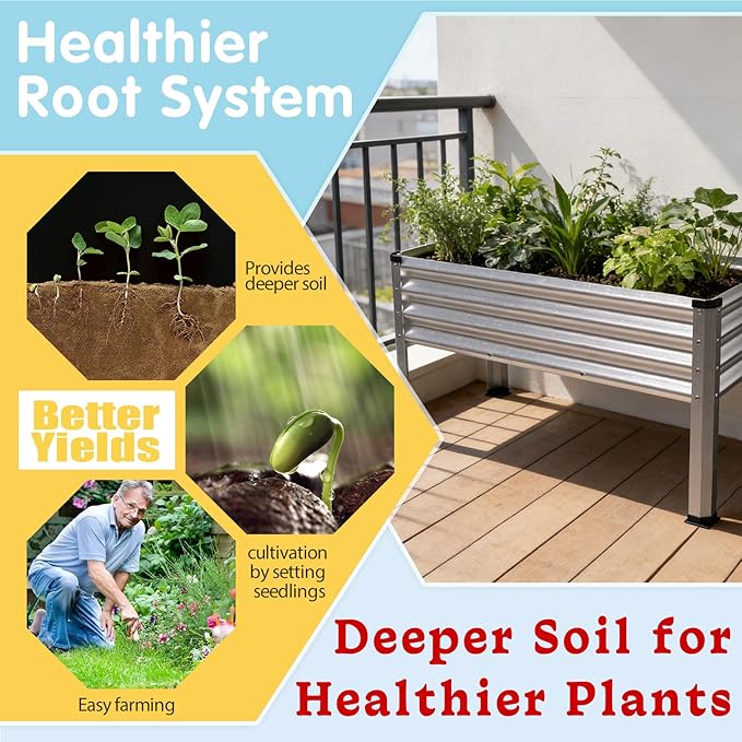 Large Galvanized Raised Garden Bed Outdoor with Legs Load Capacity 1200LB 48x26x30in Metal Elevated Raised Planter Box for Backyard/Patio/Balcony/Gardening/Vegetables Flowers Sliver