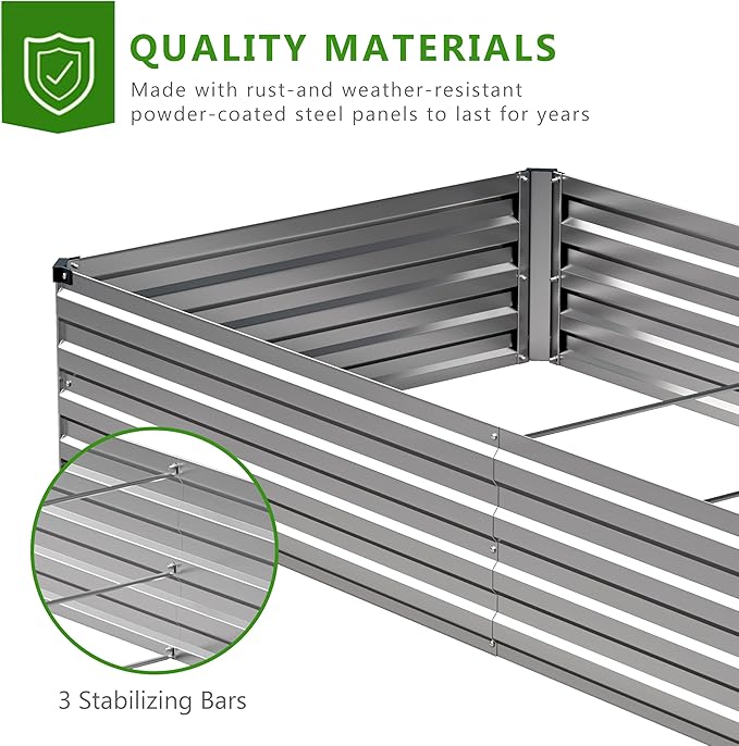 2PCS 12x3x1ft Galvanized Raised Garden Bed KitMetal Planter Box for VegetablesFlowersHerbs Durable Rust-Resistant Patio Gardening BedsSilver