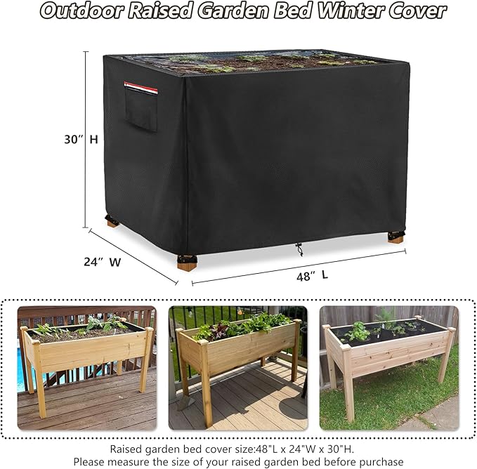 Spring Outdoor Raised garden bed cover With Transparent PVC Top WindowWaterproof Heavy Duty Covers with Split Zipper for 48 x 24 x 30 inch Elevated Wood Planter Box Stand(BlackCover only) ﻿