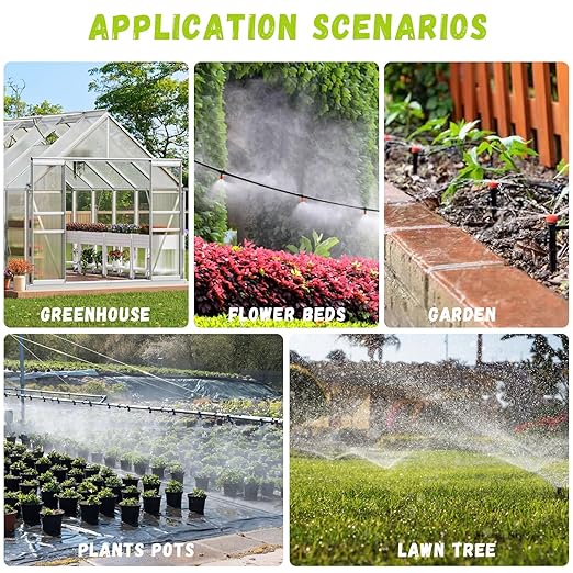 Drip Irrigation Kit Automatic Watering System 247FT Misting Sprinkler DIY Devices with 1/4 &amp 1/2 Tubing Hose Adjustable Nozzle Emitters Quick Connectors for Greenhouse Garden Patio