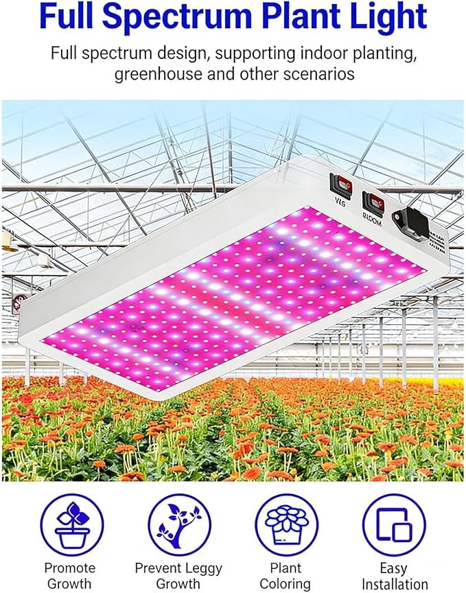 LED Plant Grow Light BW1000 Dimmable Grow Lights Full Spectrum Hanging Growing Lamps for for Indoor Plants Greenhouse Seedlings Vegetables Flowers (B1-1000W)