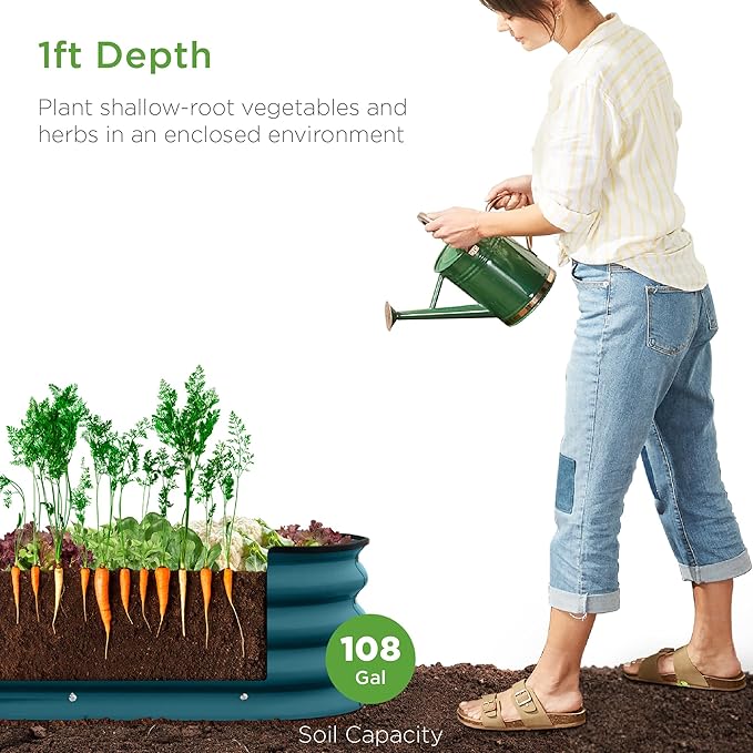 Best Choice Products 8x2x1ft Outdoor Metal Raised Garden Bed Oval Deep Root Planter Box for Vegetables Flowers Herbs and Succulents w/ 108 Gallon Capacity - Peacock Blue