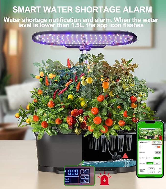 Hydroponic Growing System WiFi 15 Pods Indoor Garden with 5.5L Water Tank 76cm Adjustable Height Germination Kits App Controlled Garden Planter with LED Grow Light Pump System