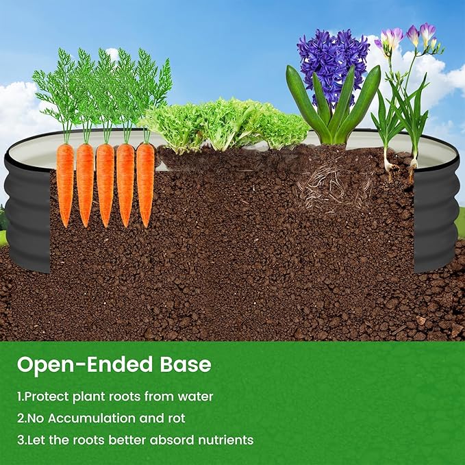 Raised Garden Bed 4.5x2x1.5ft Oval 2 Pcs Galvanized Planter Boxes Outdoor Metal Raised Beds for Vegetables Flowers Open Base Tool-Free Assembly Garden Planter