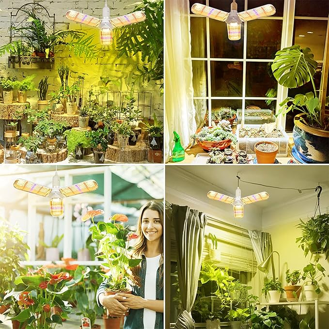 xingruyu 2 Pack 150W LED Grow Light Bulb Foldable Sunlike Full Spectrum Grow Light for Indoor Plants 414 LEDs Sunlike Plant Light with Power Cord E27 Plant Lamp for FlowersGreenhouse Hydroponic