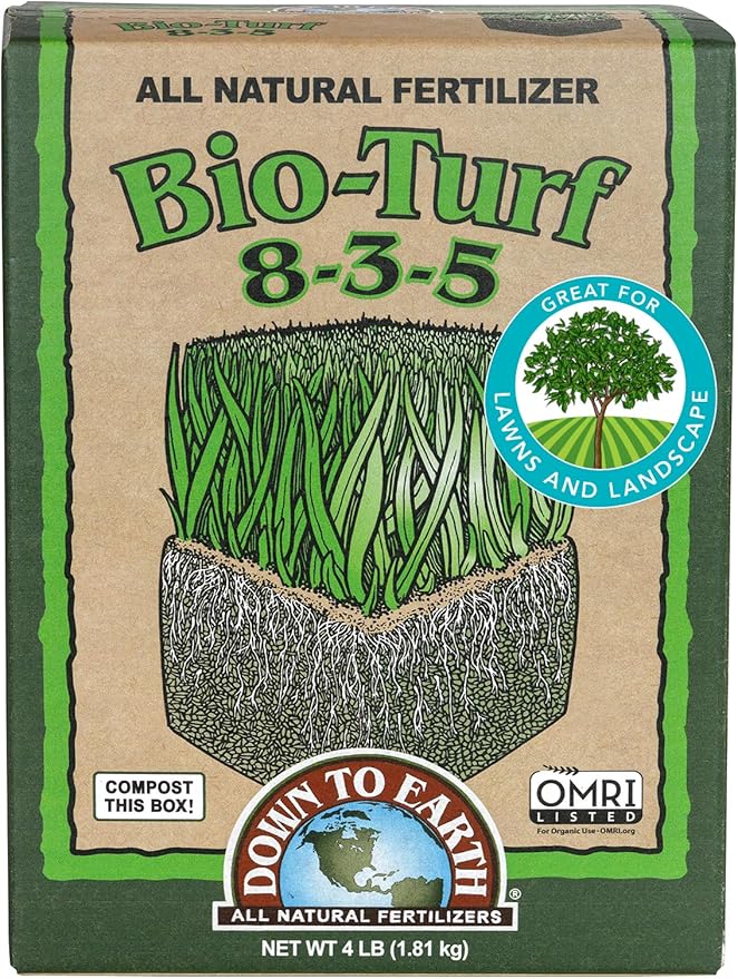 Down To Earth All Natural Fertilizers Organic Bio-Turf Lawn Food for Grass Landscape and Ornamentals - Works with Lawn Spreaders 8-3-5 4 lb