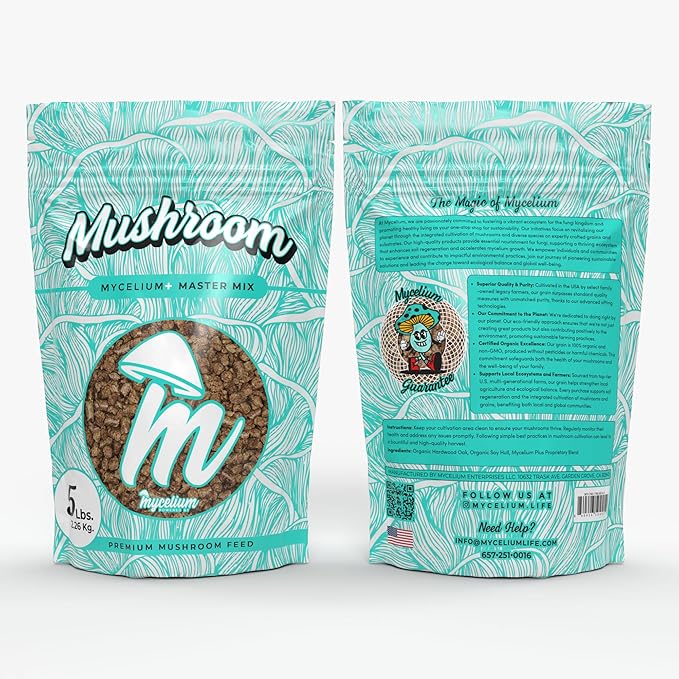 Mycelium Plus Master Mix Premium Mushroom Spawn I Organic Feed Mushroom Growing Kit I Indoor Cultivation for Starter &amp Pro Home Growers I Non-GMO &amp Sourced from Local USA Farms 5lbs