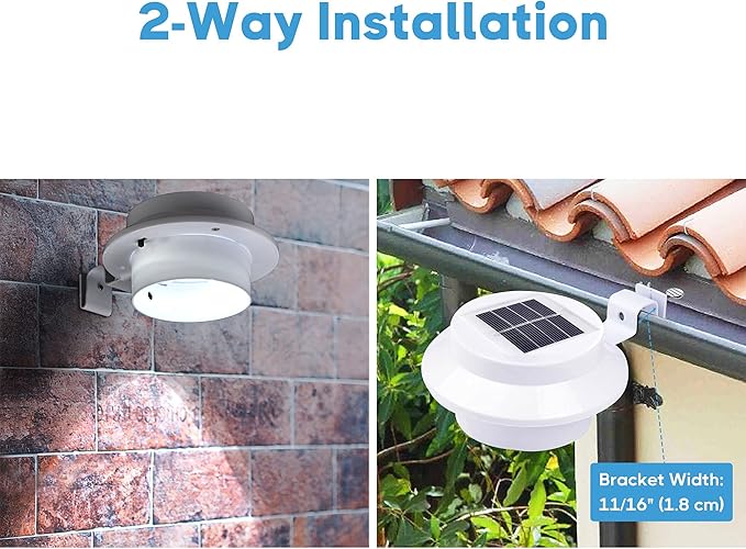 Yescom Solar Gutter Light Outdoor Waterproof 3 LED Deck Fence Lights with Bracket Wall Garden Stair Step Yard White 2Pcs