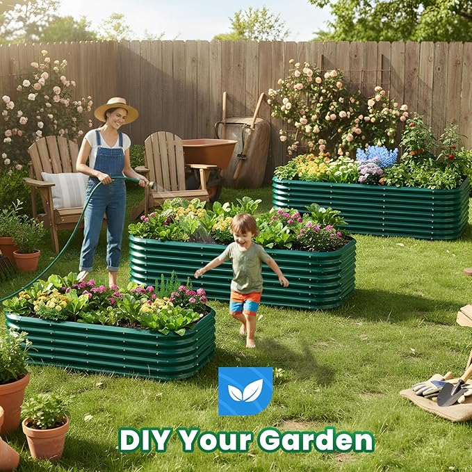 Quictent Galvanized Raised Garden Bed Kit 8x4x2 ft Oval Metal Planter Box Tall for Vegetables Outdoor Backyard Strengthened by Crossbar Dark Green