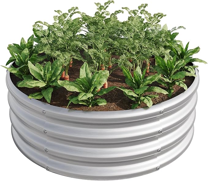 Generic 32.08 * 11.4 Tall Round Raised Garedn Bed Metal Raised Beds for Vegetables Outdoor Garden Raised Planter Box Backyard Patio Planter Raised Beds for Flowers Herbs Fruits Silver