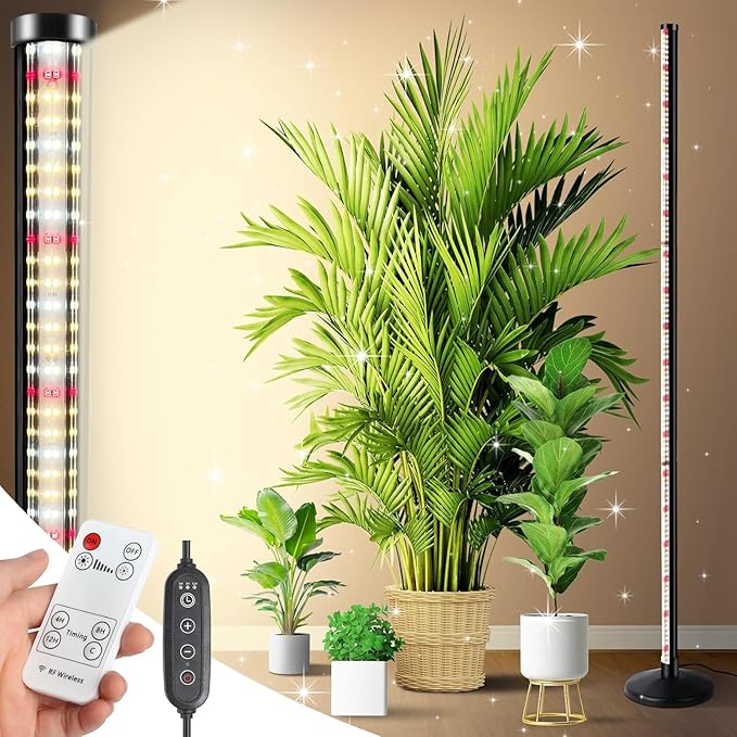 Vertical Grow Lights for Indoor Plants Full Spectrum 36W 57 Inch Plant Lights for Seed Starting with Timer and 10 Level Dimmable Standing Plant Growing Lamp for Greenhouse with Hanging Accessories