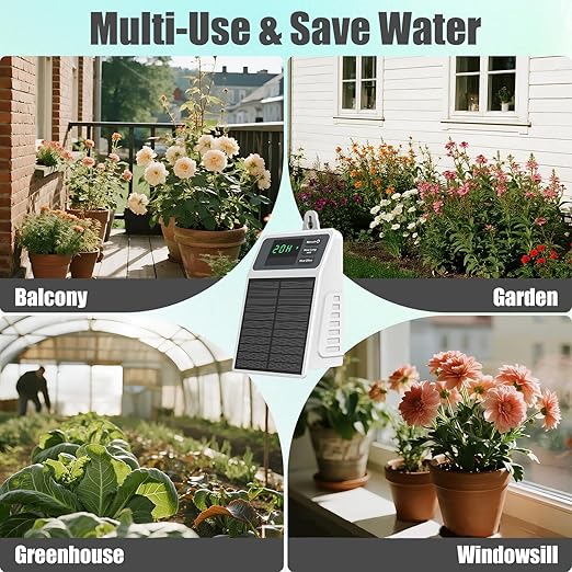 Solar Automatic Drip Irrigation Kit Smart Timer Watering System for 10 Potted Plants Plant Waterer for Balcony Garden Greenhouse Window Sill Indoor Outdoor Use