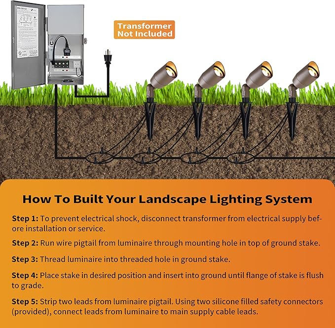 VISTA 4 Pack Cast Aluminum Landscape Spotlights Low Voltage Landscape Lighting 100FT 14/2 Landscape Wire Spot Lights Outdoor with 4.5W MR16 LED Bulb for Yard Garden Lawn Tree (Bronze)