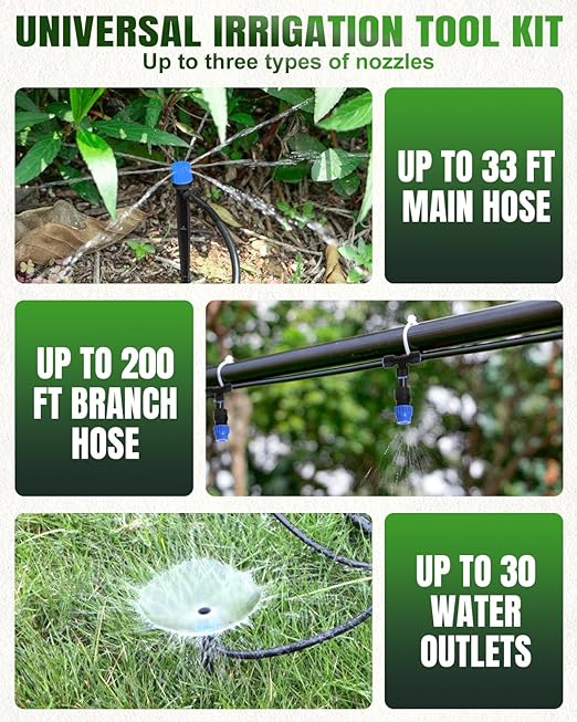 Breeze Touch 230ft Quick-Connect Drip Irrigation System Automatic Garden Watering System with 1/2 &amp 1/4 Fast-Lock Tubing - Adjustable Nozzles &amp Sprinklers for GardenGreenhouse LawnPotted