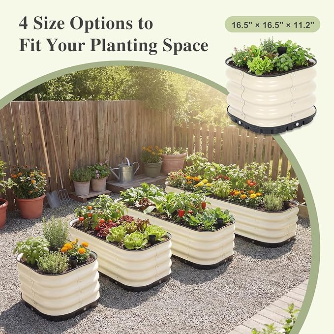 BPS Self-Watering Raised Garden Bed 16.5'' with Drainage Plugs Indoor/Outdoor Metal Raised Beds for Gardening Durable Galvanized Planter Box for Vegetables Flowers Herbs and Fruit