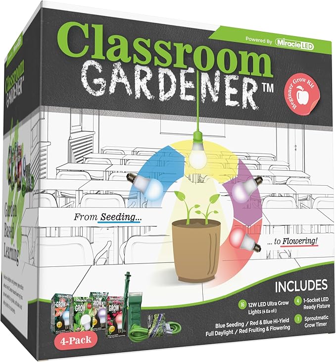 Miracle LED Classroom Gardener 1-Socket Corded Beginner LED Grow Kit with Sproutmatic Timer Controls 4-Pack (Count or 1)